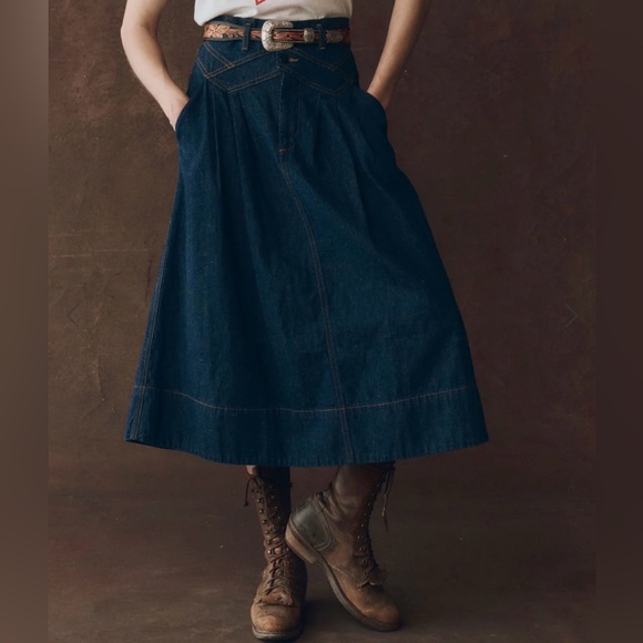 THE GREAT. Dresses & Skirts - THE GREAT. Dark Denim A-Line Midi Skirt